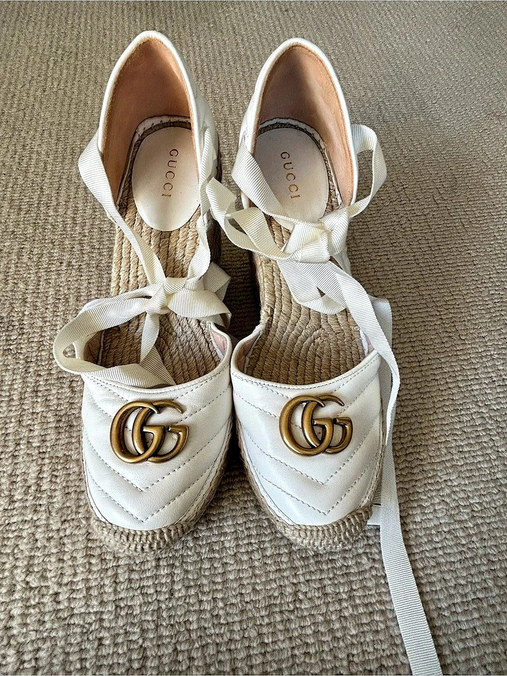 Gucci Palmyra GG Wedge Espadrille Wedges in White EU 39